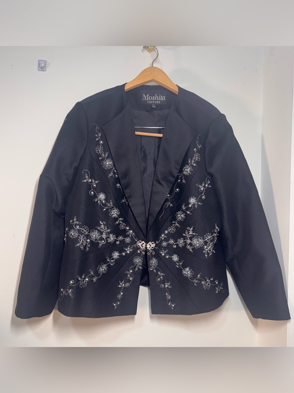 Black Embellished floral Military/Hussar/band Blazer Womens Jacket rhinestones